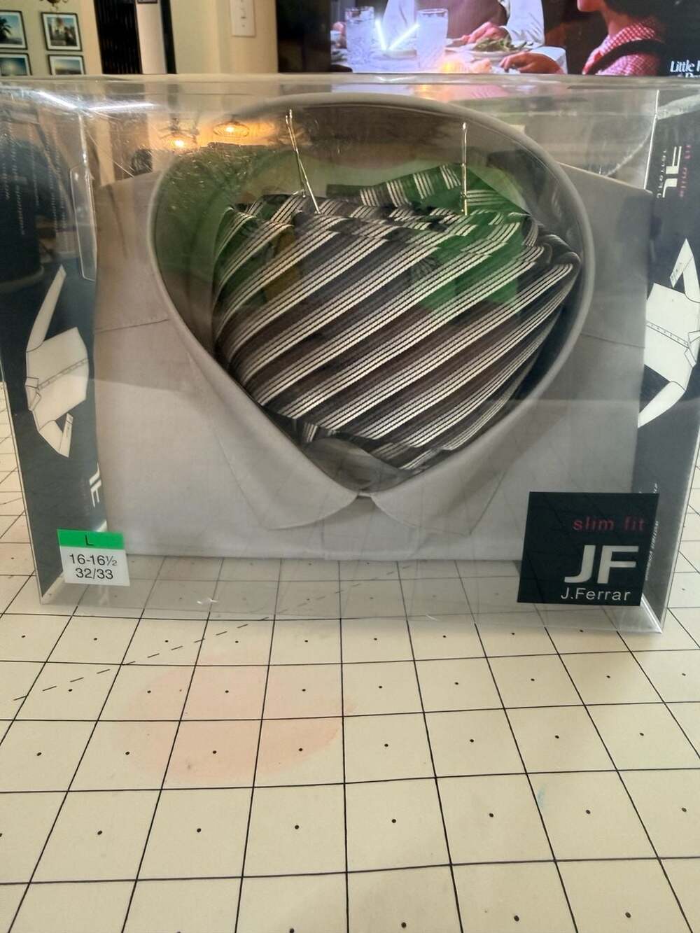 JF J.Ferrar Slim Fit Gray Umbra Dress Shirt and Tie Set